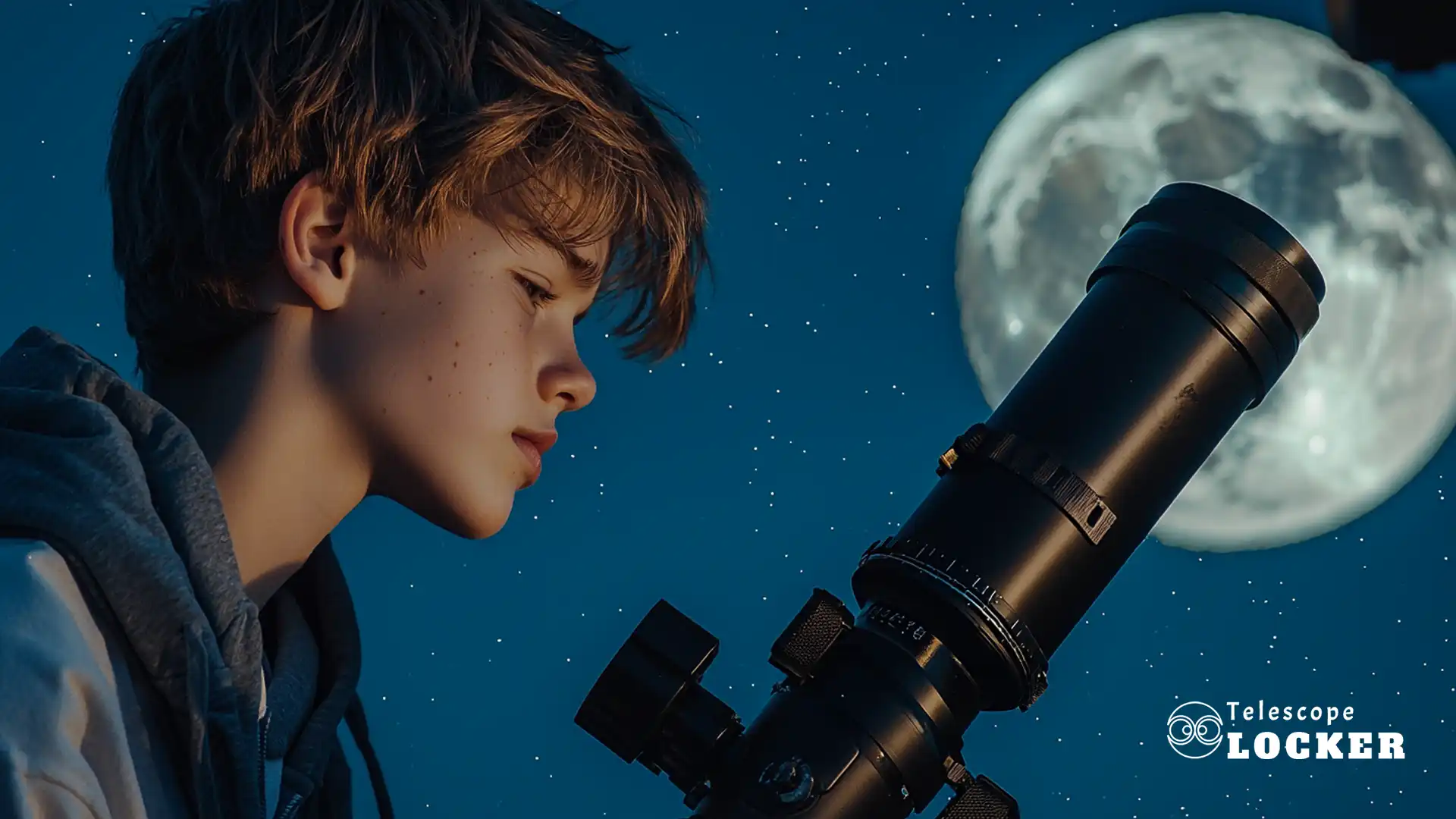 teenager with a telescope ready to use